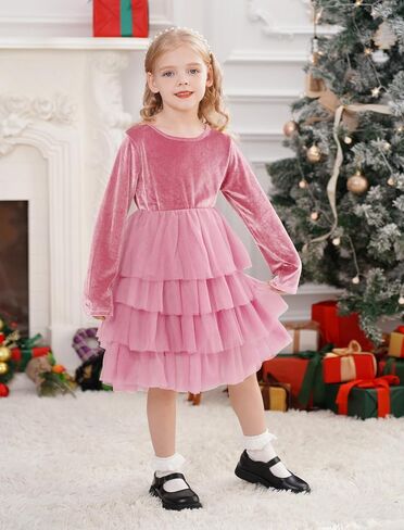 Ibtom Castle Flower Girls Velvet Tutu Dress Princess Long Sleeve Fall Winter Kids Wedding Pageant Complel in Kuwait