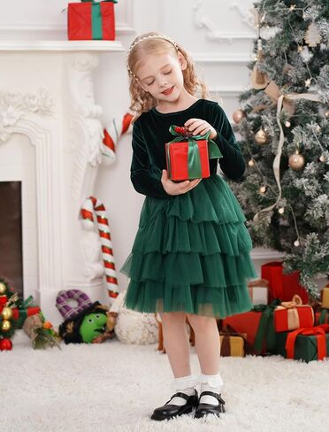 Ibtom Castle Flower Girls Velvet Tutu Dress Princess Long Sleeve Fall Winter Kids Wedding Pageant Complel in Kuwait
