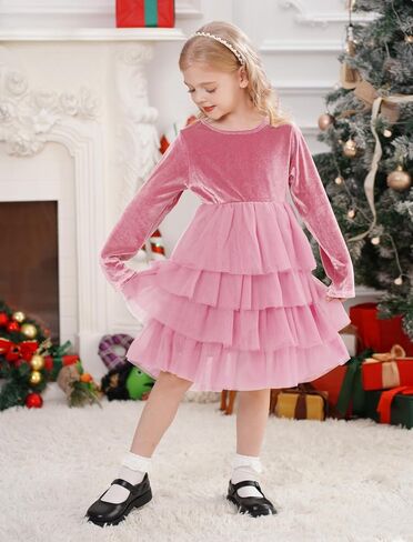 Ibtom Castle Flower Girls Velvet Tutu Dress Princess Long Sleeve Fall Winter Kids Wedding Pageant Complel in Kuwait