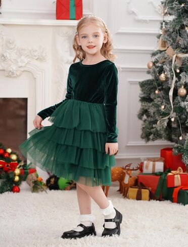 Ibtom Castle Flower Girls Velvet Tutu Dress Princess Long Sleeve Fall Winter Kids Wedding Pageant Complel in Kuwait