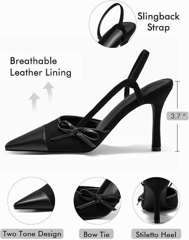 Coutgo Womens Slingback High Cheels Tie Bow Bow مغلق إصبع القدم المدببة Sexy Stiletto مضخات نغمة فستان الأحذية in Saudi Arabia
