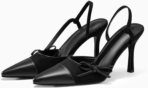 Coutgo Womens Slingback High Cheels Tie Bow Bow مغلق إصبع القدم المدببة Sexy Stiletto مضخات نغمة فستان الأحذية in Saudi Arabia
