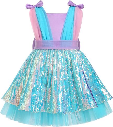 IBTOM CASTLE Toddler Baby Girl Birthday Party Dress Mermaid Princess Sleeveless Sparkle Sequins Bow Ruffle Tulle Tutu Dress in Saudi Arabia