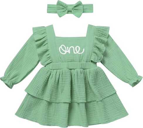 ODASDO Baby Girls First Birthday Outfit Fall Winter Cotton Long Sleeve Tutu Dress Infant Toddlers Photo Shooting Clothes in Saudi Arabia