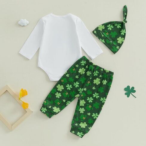 صبي الطفل الجديد القديس باتريكز ، رسالة الزي ، طباعة طبع طويل الأكمام رومبير سراويل سراويل سراويل القبع in Kuwait
