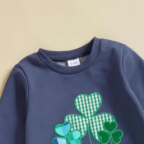 Infant Toddler St Patricks Day Baby Boy Outfit Clover Embroidery Sweatshirt Pullover Plaid Pants Set 2PCS Clothes in Kuwait