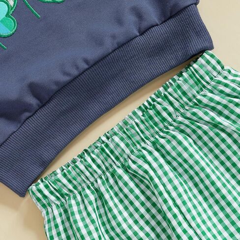 Infant Toddler St Patricks Day Baby Boy Outfit Clover Embroidery Sweatshirt Pullover Plaid Pants Set 2PCS Clothes in Kuwait