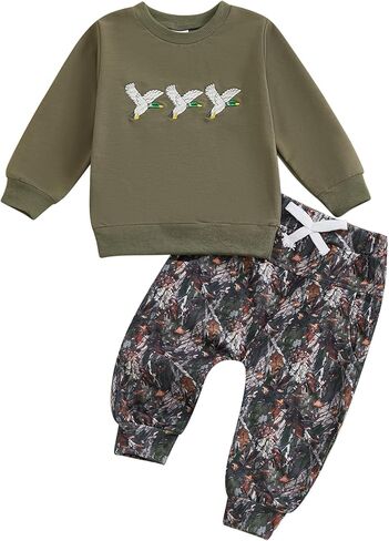 Duck Camo Hoodie Outfit Baby Boy Toddler Hunting Clothes Embroidery Sweatshirt Camouflage Print Top and Jogger Pants in Saudi Arabia