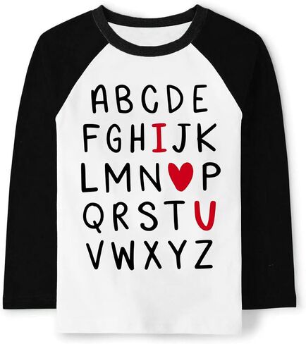 Toddler Boy Girl Valentine's Day Shirt ABC Alphabet I Love U Tee Tops Kids Raglan Long Sleeve T-Shirt 2-7 Years in Kuwait