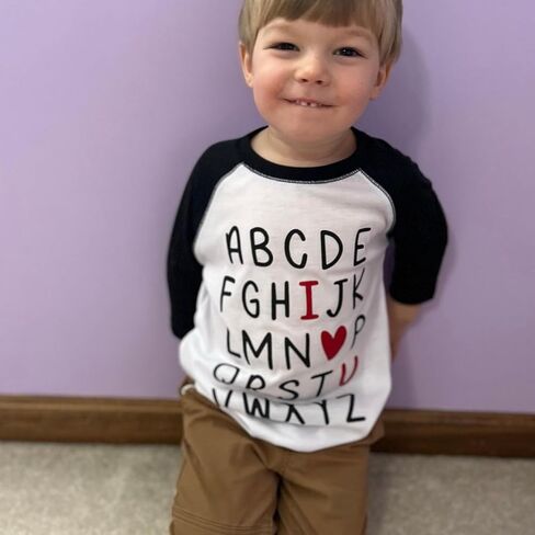 Toddler Boy Girl Valentine's Day Shirt ABC Alphabet I Love U Tee Tops Kids Raglan Long Sleeve T-Shirt 2-7 Years in Kuwait