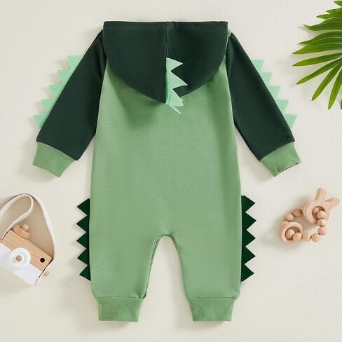 Hoanselay Infant Baby Boy Clothes Dinosaur Outfit Color Block Hoodie Jumpsuit Long Sleeve Romper Newborn Fall Winter Clothing in Kuwait