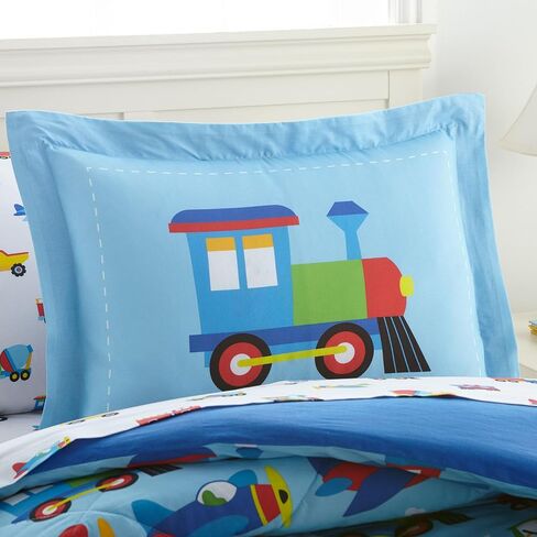 Wildkin 100 ٪ Cotton 7 PC Full Bed-A-Bag for Boys & Girls ، مجموعة الفراش تشمل المعزي ، ورقة مسطحة ، ورقة مجهزة ، اثنين من وسادات وشمس ، مجموعة من الحضن المريح (القطارات ، الطائرات والشاحنات) in Kuwait