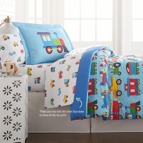 Wildkin 100 ٪ Cotton 7 PC Full Bed-A-Bag for Boys & Girls ، مجموعة الفراش تشمل المعزي ، ورقة مسطحة ، ورقة مجهزة ، اثنين من وسادات وشمس ، مجموعة من الحضن المريح (القطارات ، الطائرات والشاحنات) in Kuwait