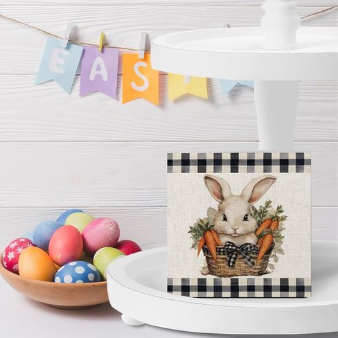 Rustic Farmhouse Easter Bunny Decorations Spring Home Office Desk Decor Wood Box Sign Cubicle Shelf Wall Art Decor Gift Ideas for Her Candy Company 5 X 5 Inch in Saudi Arabia