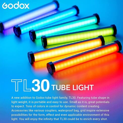 Godox TL30 RGB Tube Light, Full-Color LED Light Wand CRI97 TLCL99, 2700K-6500K Adjustable, APP Control, Magnet Design in Saudi Arabia