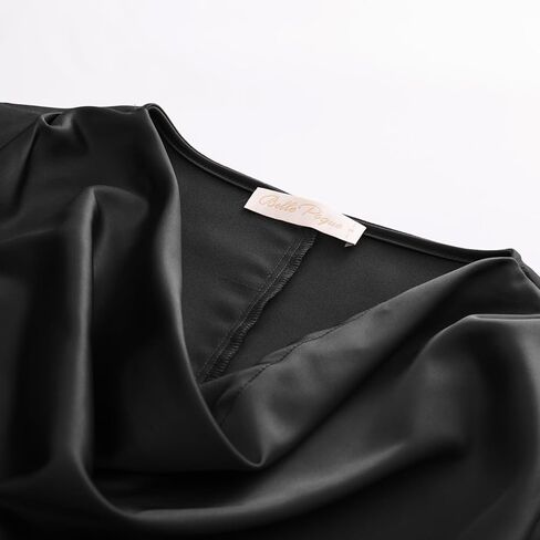 بلوزة نسائية من Belle Poque مصنوعة من الحرير والساتان ورقبة متدلية وأكمام طويلة وربطة عنق على الخصر وبلوزة قميص علوي in Kuwait