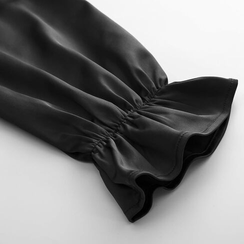 بلوزة نسائية من Belle Poque مصنوعة من الحرير والساتان ورقبة متدلية وأكمام طويلة وربطة عنق على الخصر وبلوزة قميص علوي in Kuwait