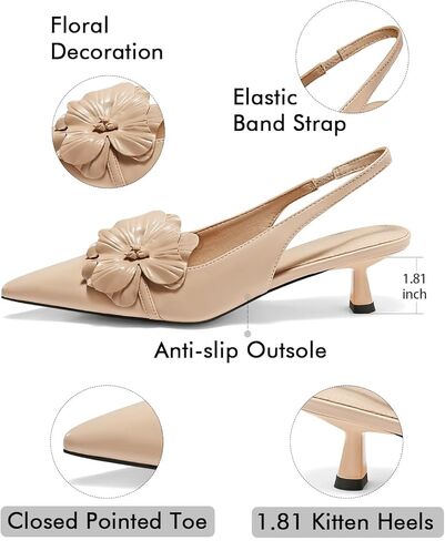 Coutgo Womens Slingback Kitten Heels Flower Closed Pointed Toe Pumps Wedding Party Dress Sandals Shoes in Saudi Arabia
