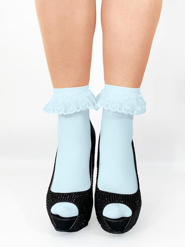 Sugar Sunday Women's Lace Ruffle Frilly Ankle High Casual Socks in Kuwait