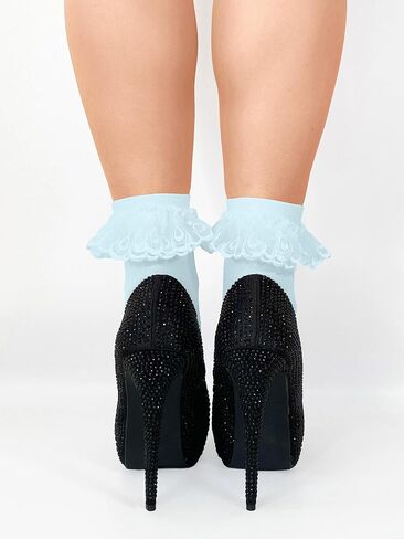 Sugar Sunday Women's Lace Ruffle Frilly Ankle High Casual Socks in Kuwait