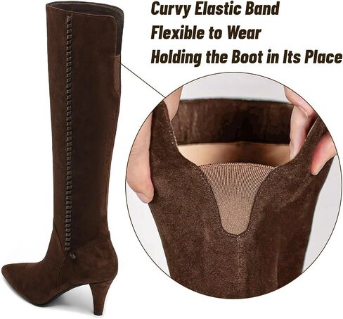 Knee High Boots Women Kitten Heel Suede Tall Boots for Women Pointed Toe Long Boots with Zip in Saudi Arabia