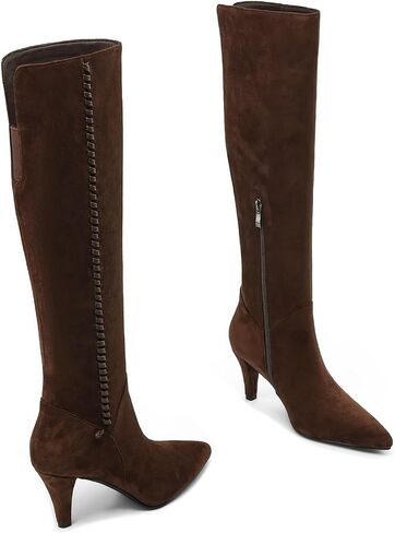 Knee High Boots Women Kitten Heel Suede Tall Boots for Women Pointed Toe Long Boots with Zip in Saudi Arabia