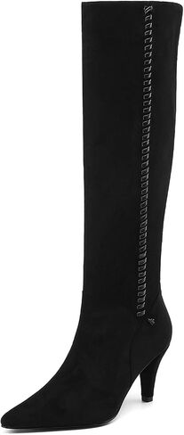 Knee High Boots Women Kitten Heel Suede Tall Boots for Women Pointed Toe Long Boots with Zip in Saudi Arabia