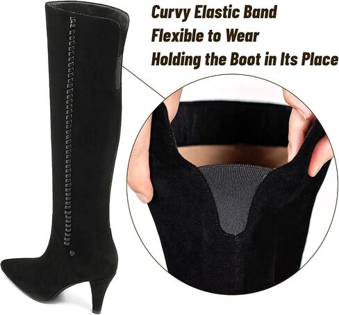Knee High Boots Women Kitten Heel Suede Tall Boots for Women Pointed Toe Long Boots with Zip in Saudi Arabia
