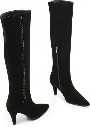 Knee High Boots Women Kitten Heel Suede Tall Boots for Women Pointed Toe Long Boots with Zip in Saudi Arabia