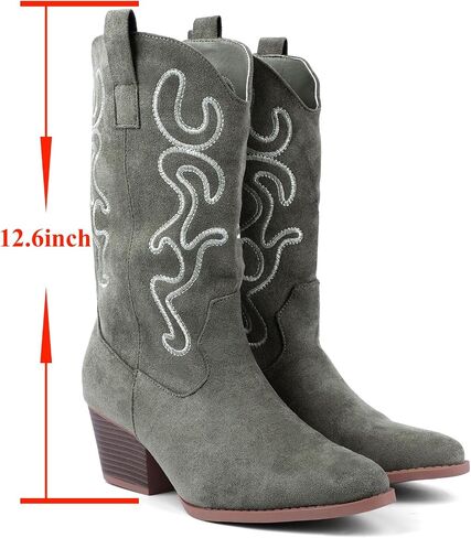 Bandkos Womens Mid Calf Boot, Comfortable Cowboy Chunky Boots Block Heel Pointed Toe Fashion Suede Slouch Boots in Saudi Arabia