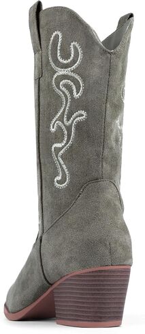 Bandkos Womens Mid Calf Boot, Comfortable Cowboy Chunky Boots Block Heel Pointed Toe Fashion Suede Slouch Boots in Saudi Arabia