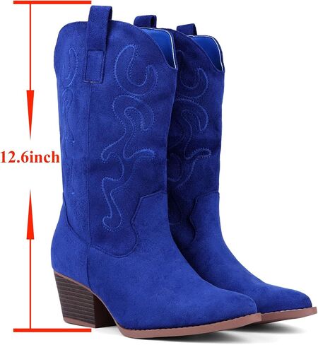 Bandkos Womens Mid Calf Boot, Comfortable Cowboy Chunky Boots Block Heel Pointed Toe Fashion Suede Slouch Boots in Saudi Arabia