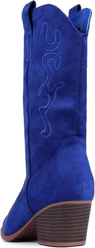Bandkos Womens Mid Calf Boot, Comfortable Cowboy Chunky Boots Block Heel Pointed Toe Fashion Suede Slouch Boots in Saudi Arabia