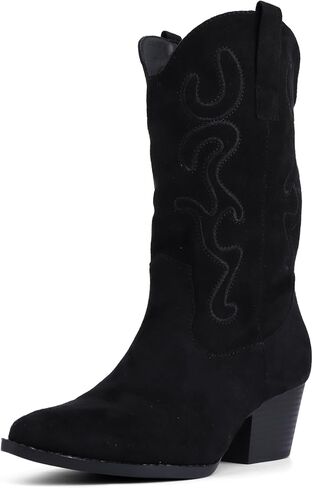 Bandkos Womens Mid Calf Boot ، رعاة البقر المريحة أحذية مكتنزة الكعب الكعب مدببة in Kuwait
