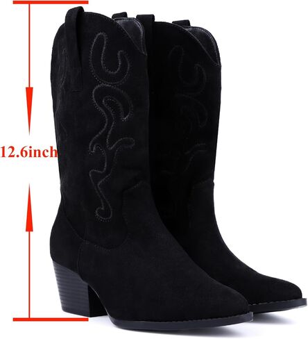 Bandkos Womens Mid Calf Boot ، رعاة البقر المريحة أحذية مكتنزة الكعب الكعب مدببة in Kuwait