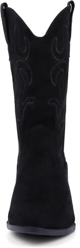 Bandkos Womens Mid Calf Boot ، رعاة البقر المريحة أحذية مكتنزة الكعب الكعب مدببة in Kuwait