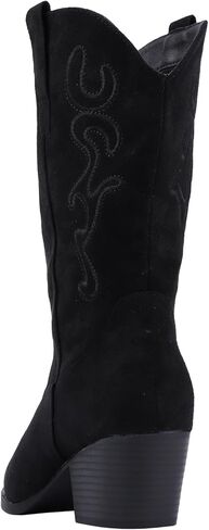 Bandkos Womens Mid Calf Boot ، رعاة البقر المريحة أحذية مكتنزة الكعب الكعب مدببة in Kuwait