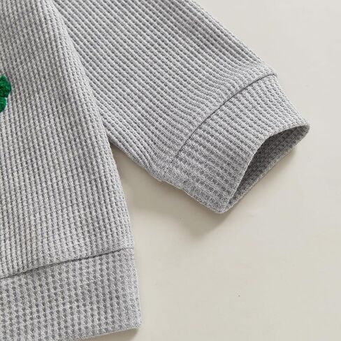 Toddler Baby Boy St Patricks Day Outfit Clover Letter Embroidery Waffle Knit Sweatshirt Long Pants Clothes Set in Kuwait