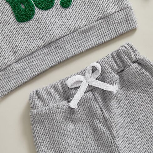 Toddler Baby Boy St Patricks Day Outfit Clover Letter Embroidery Waffle Knit Sweatshirt Long Pants Clothes Set in Kuwait