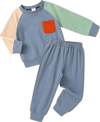 Toddler Boy Girl Fall Outfit Color Block Clothes 2Pcs Sets Long Sleeve Sweatshirt Top and Pants in Saudi Arabia