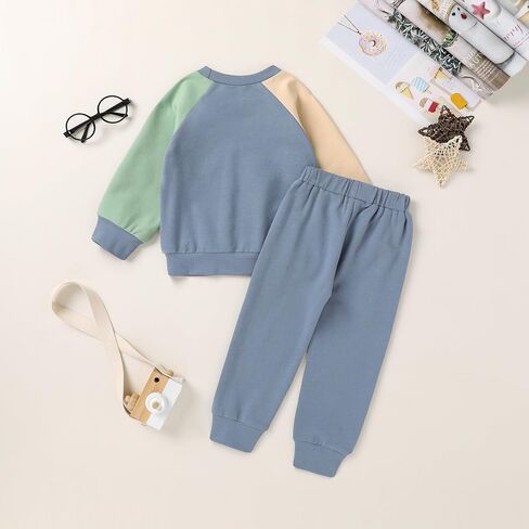Toddler Boy Girl Fall Outfit Color Block Clothes 2Pcs Sets Long Sleeve Sweatshirt Top and Pants in Saudi Arabia