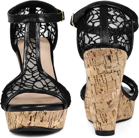 Perphy Lace T-Strap Open Toe Platform Wedges Heel Sandals for Women in Kuwait