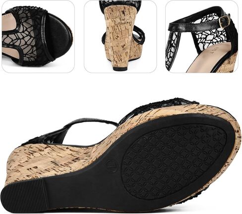 Perphy Lace T-Strap Open Toe Platform Wedges Heel Sandals for Women in Kuwait