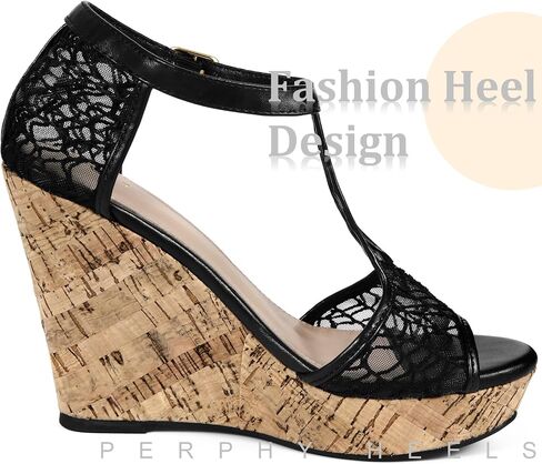 Perphy Lace T-Strap Open Toe Platform Wedges Heel Sandals for Women in Kuwait