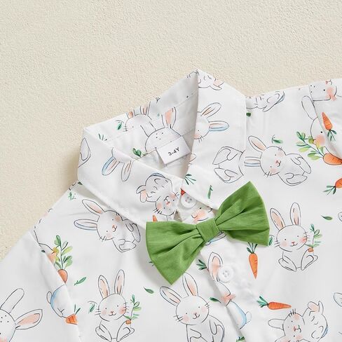 Toddler Baby Boy Easter Outfit Bunny Print Short Sleeve Button Down Shirt Pockets Shorts 2Pcs Set Gentleman Outfits in Kuwait