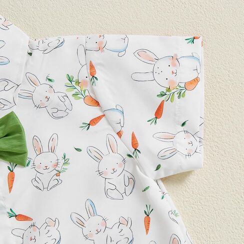 Toddler Baby Boy Easter Outfit Bunny Print Short Sleeve Button Down Shirt Pockets Shorts 2Pcs Set Gentleman Outfits in Kuwait