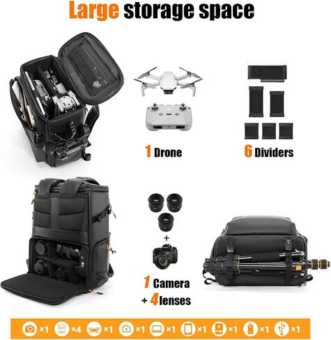 حقيبة كاميرا CWATCUN ، حقيبة كاميرا DSLR/SLR/SLR/Mirrorless مع حامل ثلاثي القوائم وأجهزة الطائرات بدون طيار/كمبيوتر محمول ، حقيبة تصوير متعددة الوظائف مقاومة للماء متوافقة مع Canon/Nikon/Sony/DJI in Kuwait