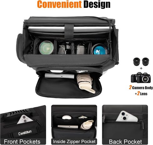 Cwatcun Large Tactical Camera Sling Bag, Crossbody Case with Tripod Holder | Fits 2cameras+2lenses+15.6"laptop. Tactical webbing, removable pouches, magnetic buckle, side access, padded foam in Saudi Arabia
