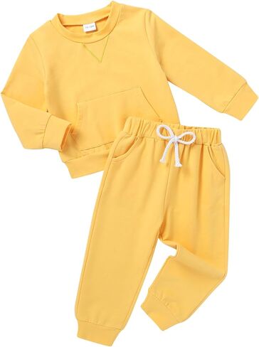 صغار شجرة الشجرة الصغرى يسقط ملابس لفتاة طويلة الأكمام من العرق والرواط العرق بطفلة طفلة ملابس الشتاء (أصفر ، 5-6 سنوات) in Kuwait