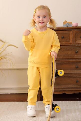 صغار شجرة الشجرة الصغرى يسقط ملابس لفتاة طويلة الأكمام من العرق والرواط العرق بطفلة طفلة ملابس الشتاء (أصفر ، 5-6 سنوات) in Kuwait